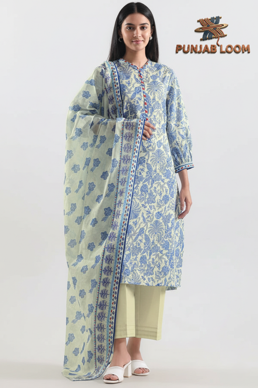 SAYA Unstitched Printed Lawn 3 Piece Suit