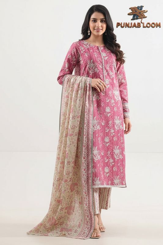 SAYA Unstitched Printed Lawn 3 Piece Suit