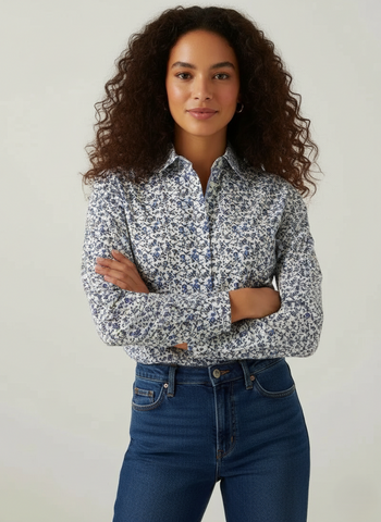 Women's Blue Floral Printed Shirt