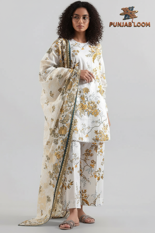 SAYA Unstitched Printed Lawn 3 Piece Suit