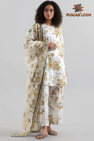 SAYA Unstitched Printed Lawn 3 Piece Suit
