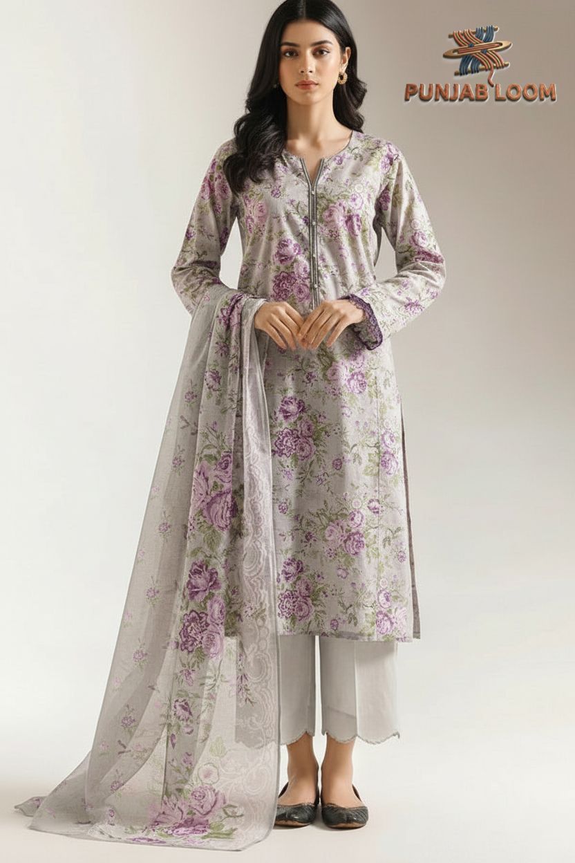 SAYA Unstitched Printed Lawn 3 Piece Suit