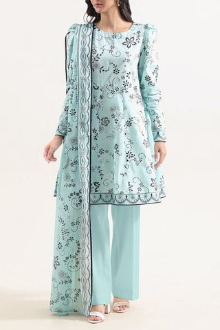 SAYA Unstitched Printed Self Strip Lawn 3 Piece Suit