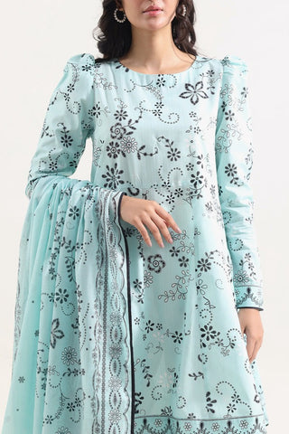 SAYA Unstitched Printed Self Strip Lawn 3 Piece Suit